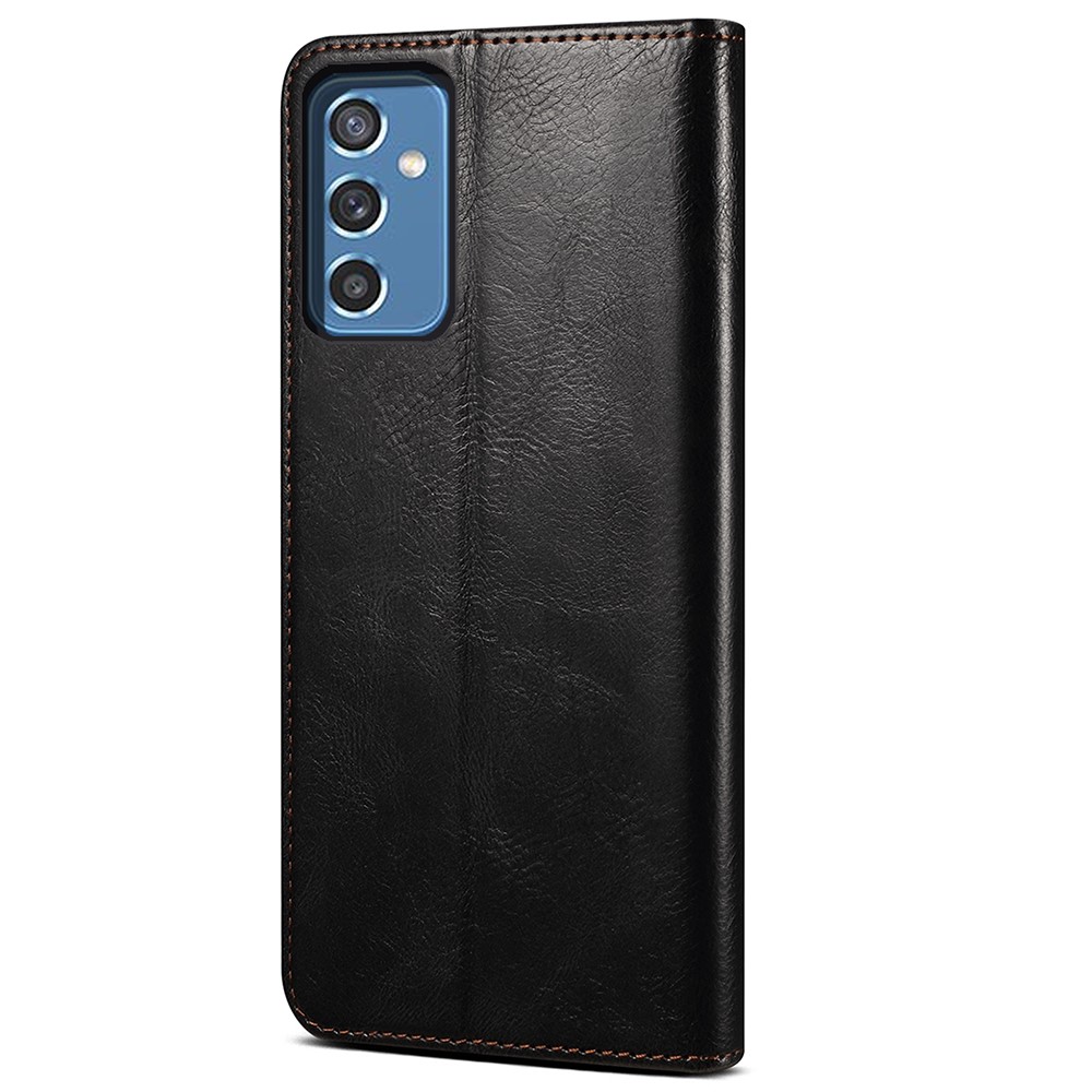 For Samsung Galaxy A13 5G Waxy Crazy Horse Texture Wallet Phone Cover PU Leather Stand Feature Magnetic Absorption Flip Case - Black-3