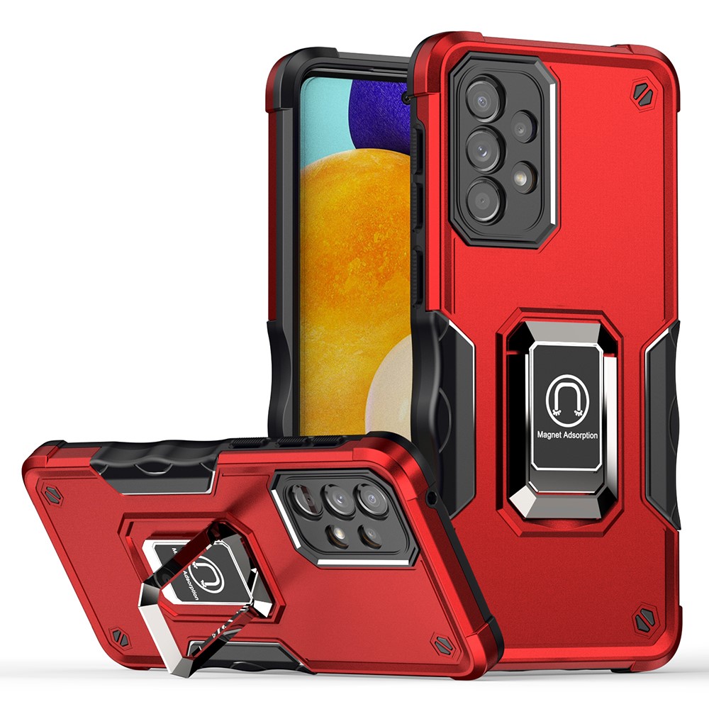 Soft TPU + Hard PC Hybrid Case for Samsung Galaxy A33 5G, Ring Kickstand Anti-slip Grip Phone Cover - Red-1