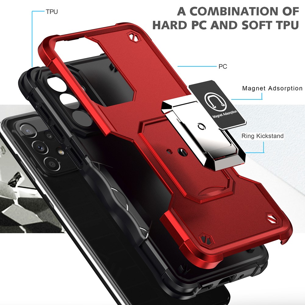 Soft TPU + Hard PC Hybrid Case for Samsung Galaxy A33 5G, Ring Kickstand Anti-slip Grip Phone Cover - Red-2