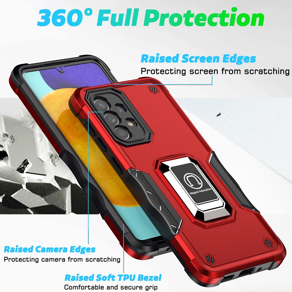 Soft TPU + Hard PC Hybrid Case for Samsung Galaxy A33 5G, Ring Kickstand Anti-slip Grip Phone Cover - Red-3