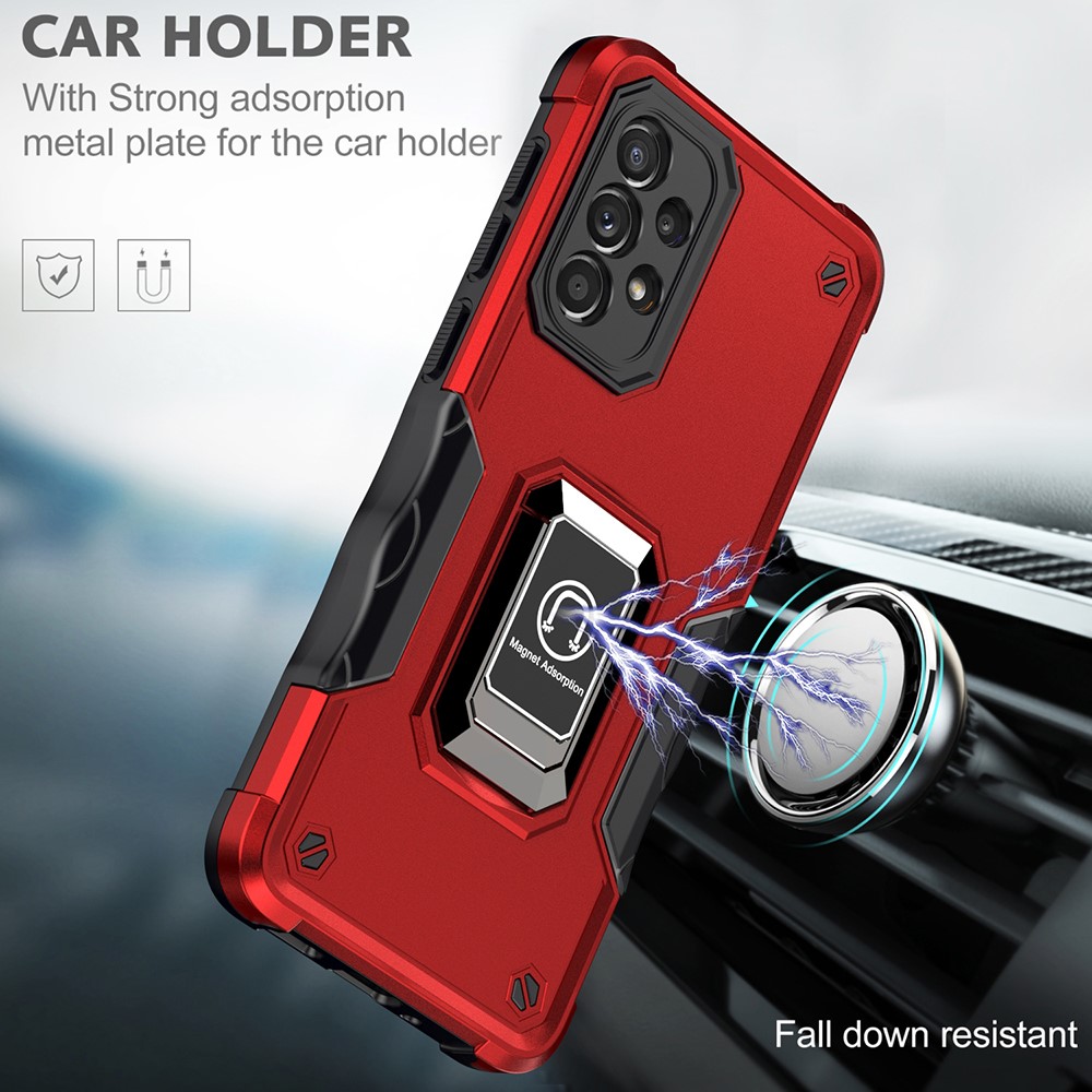 Soft TPU + Hard PC Hybrid Case for Samsung Galaxy A33 5G, Ring Kickstand Anti-slip Grip Phone Cover - Red-6