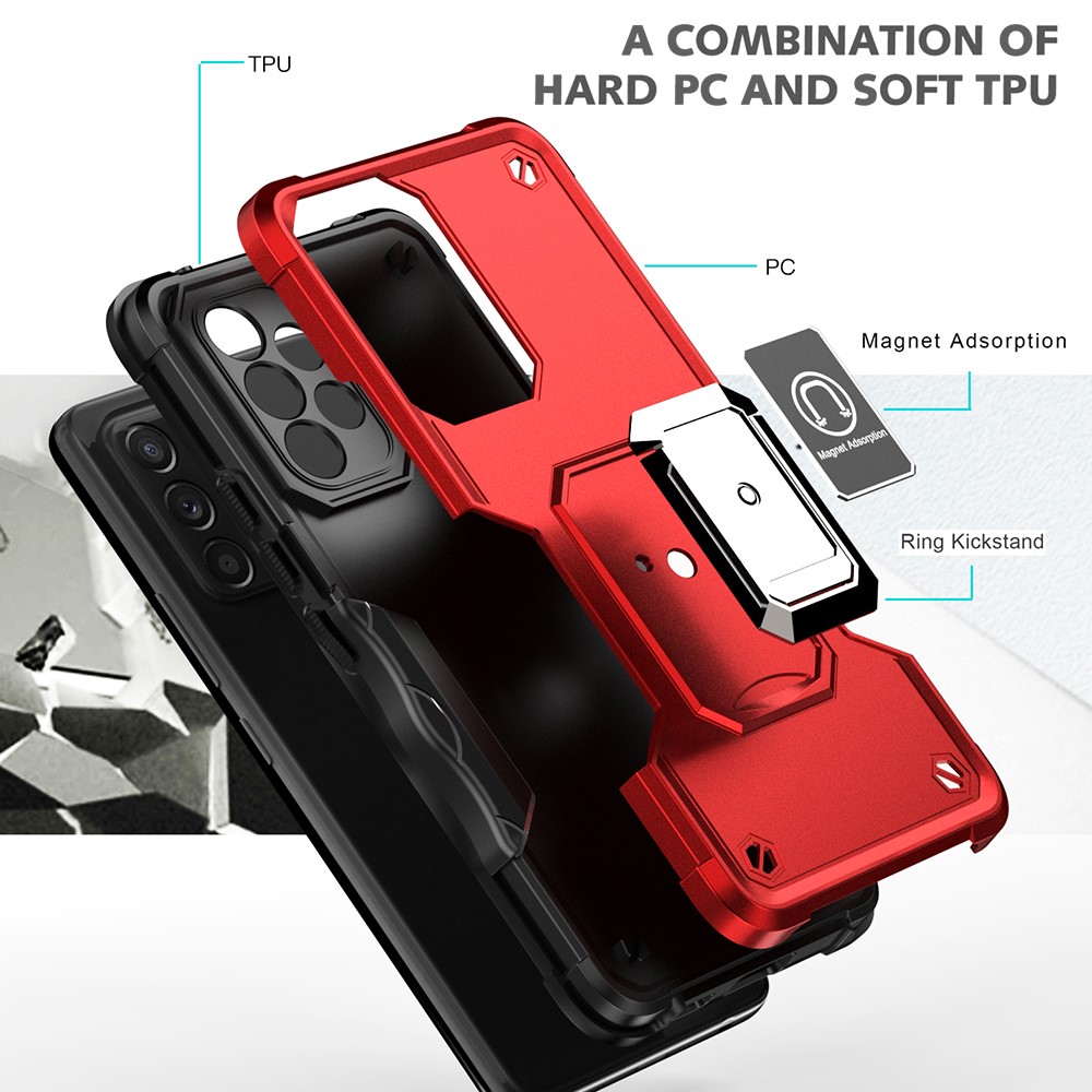Ring Holder Kickstand Phone Case for Samsung Galaxy A53 5G, PC + TPU Hybrid Cover with Car Mount Metal Sheet - Red-2