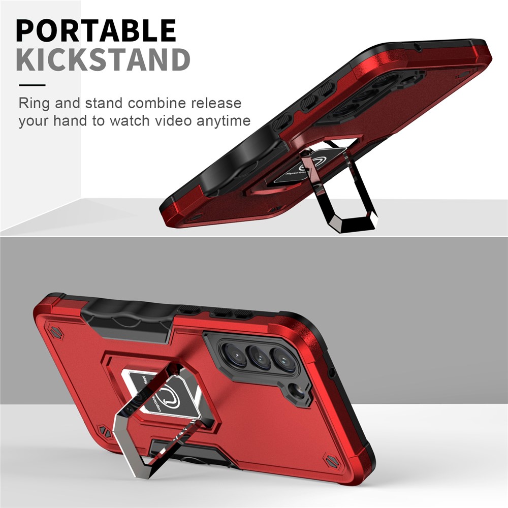 Ring Holder Kickstand PC + TPU Back Case for Samsung Galaxy S21 FE 5G, Anti-slip Grip Drop-resistant Phone Cover - Red-4