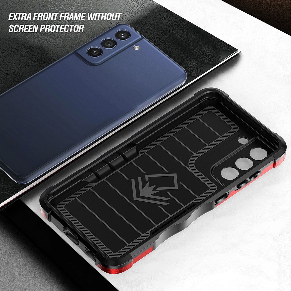 Ring Holder Kickstand PC + TPU Back Case for Samsung Galaxy S21 FE 5G, Anti-slip Grip Drop-resistant Phone Cover - Red-7