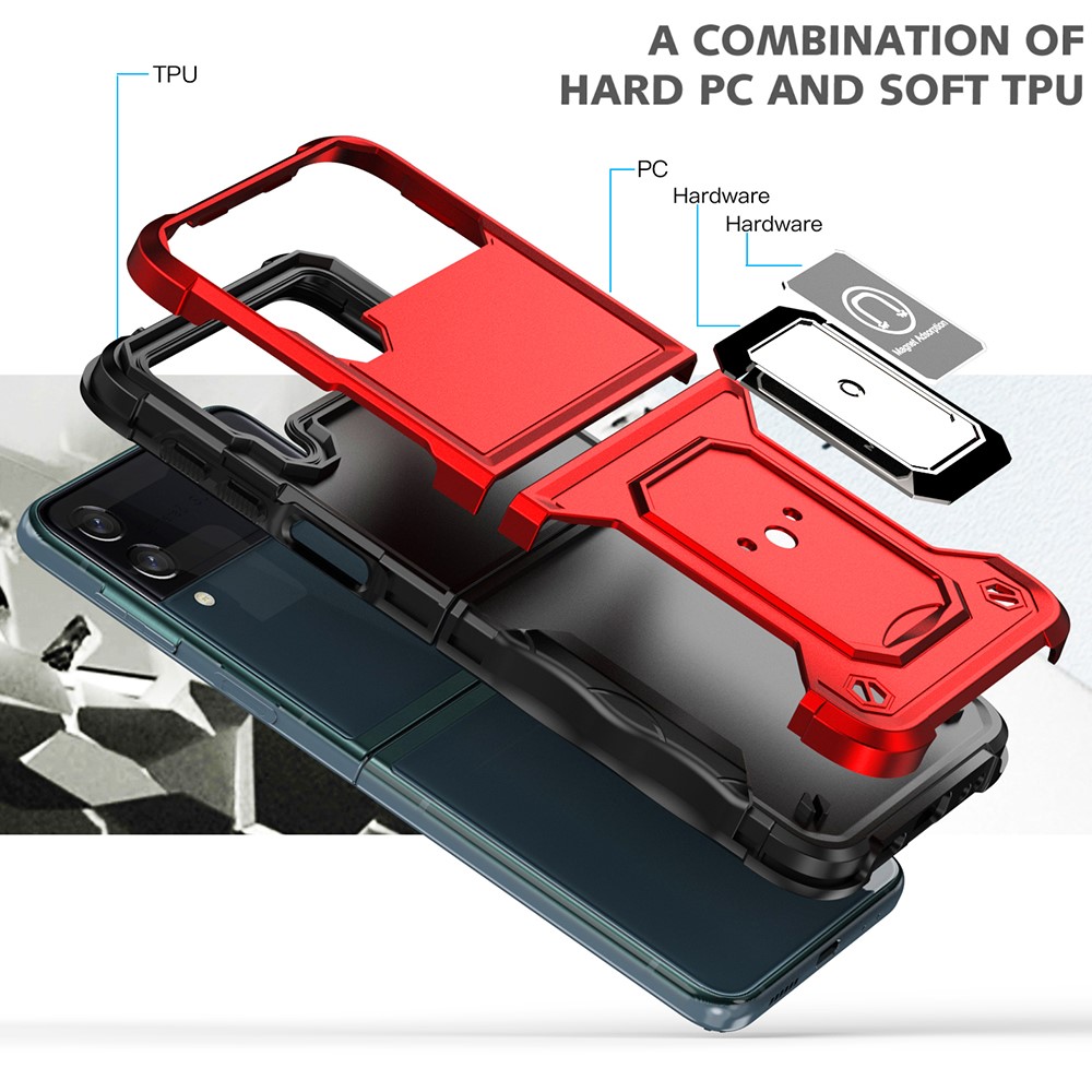 For Samsung Galaxy Z Flip3 5G Ring Holder Kickstand Hard PC + Soft TPU Dual Layer Protection Hybrid Phone Case - Red-2