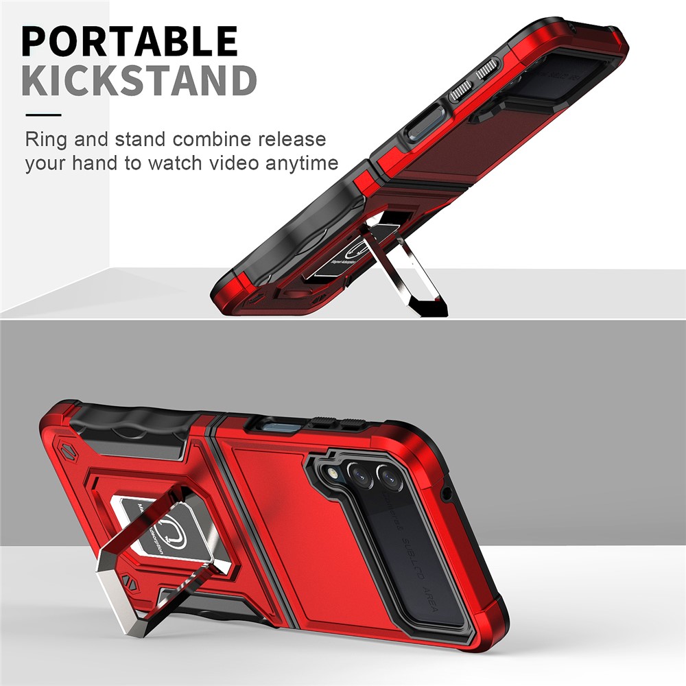 For Samsung Galaxy Z Flip3 5G Ring Holder Kickstand Hard PC + Soft TPU Dual Layer Protection Hybrid Phone Case - Red-4