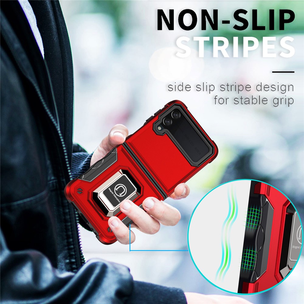 For Samsung Galaxy Z Flip3 5G Ring Holder Kickstand Hard PC + Soft TPU Dual Layer Protection Hybrid Phone Case - Red-5