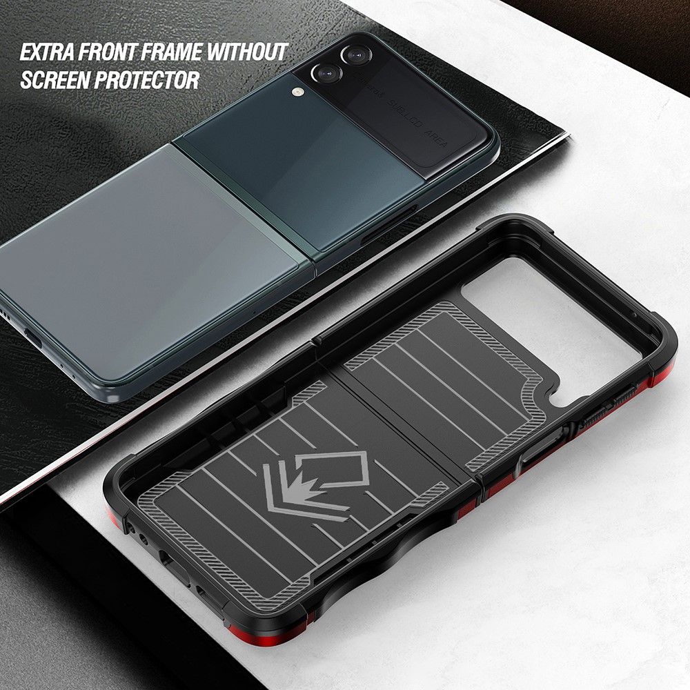 For Samsung Galaxy Z Flip3 5G Ring Holder Kickstand Hard PC + Soft TPU Dual Layer Protection Hybrid Phone Case - Red-6