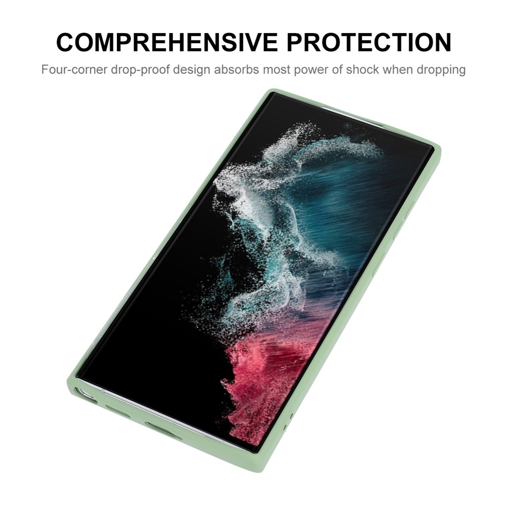ENKAY Soft Liquid Silicone Case for Samsung Galaxy S22 Ultra 5G, Straight Edge Design Camera Protection Lens Protector Cover - Light Green-2