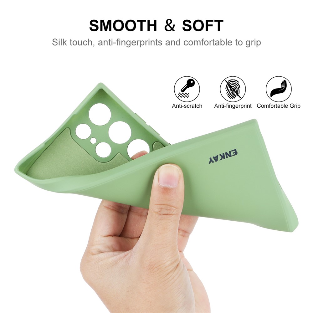 ENKAY Soft Liquid Silicone Case for Samsung Galaxy S22 Ultra 5G, Straight Edge Design Camera Protection Lens Protector Cover - Light Green-3