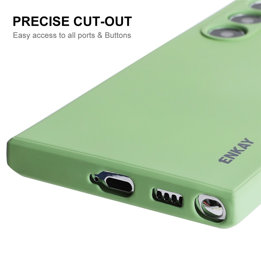 ENKAY Soft Liquid Silicone Case for Samsung Galaxy S22 Ultra 5G, Straight Edge Design Camera Protection Lens Protector Cover - Light Green-5