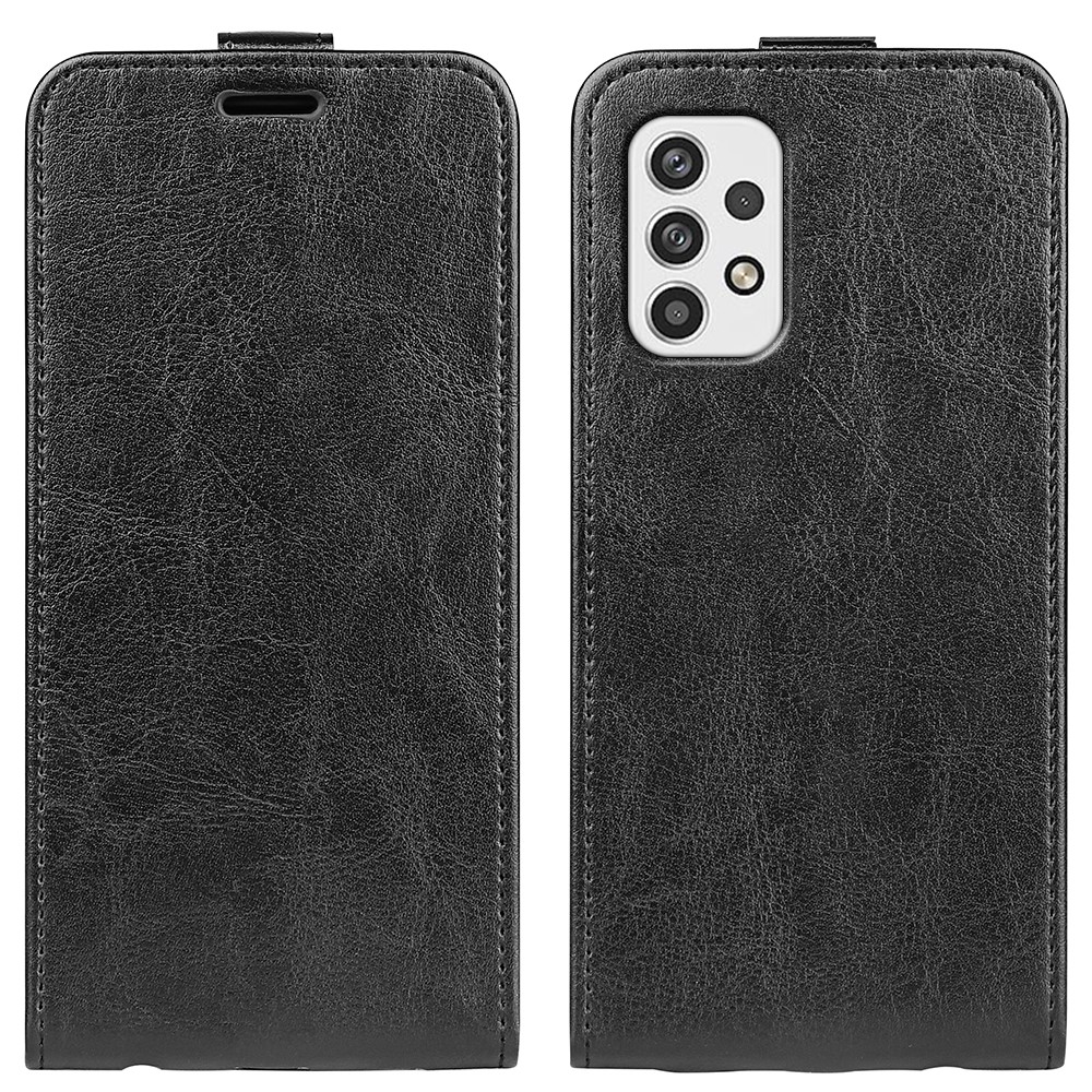 For Samsung Galaxy A23 5G Crazy Horse Texture PU Leather Vertical Flip Case Card Holder Phone Shell - Black-1