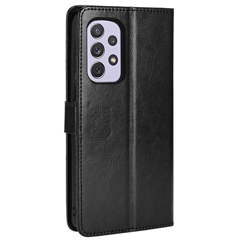Crazy Horse Leather Phone Shell for Samsung Galaxy A53 5G Wallet Stand Design with Handy Strap - Black-3