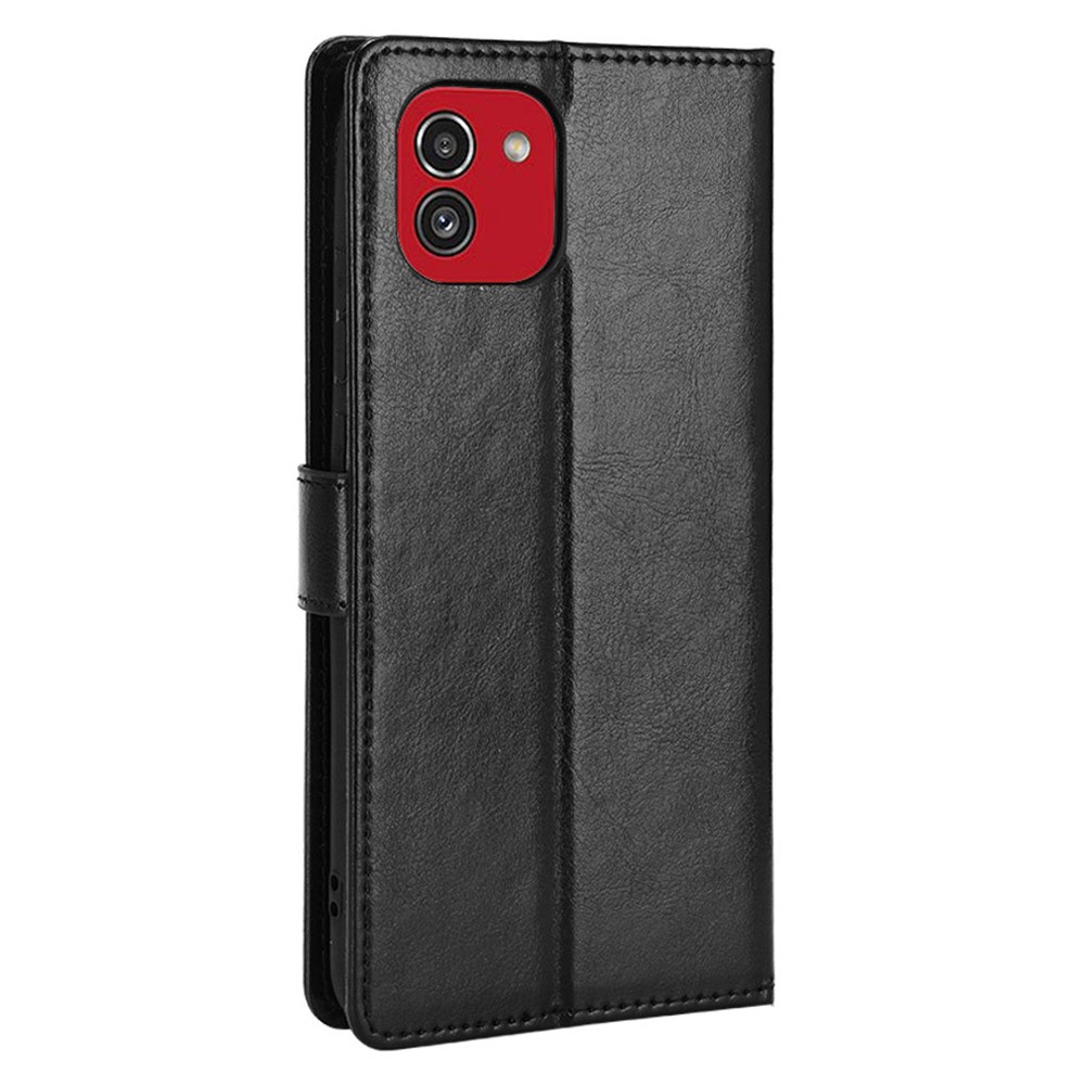 For Samsung Galaxy A03 (164.2 x 75.9 x 9.1mm) Crazy Horse Texture PU Leather Wallet Case Inner TPU Stand Magnetic Closure Shockproof Flip Cover with Strap - Black-3