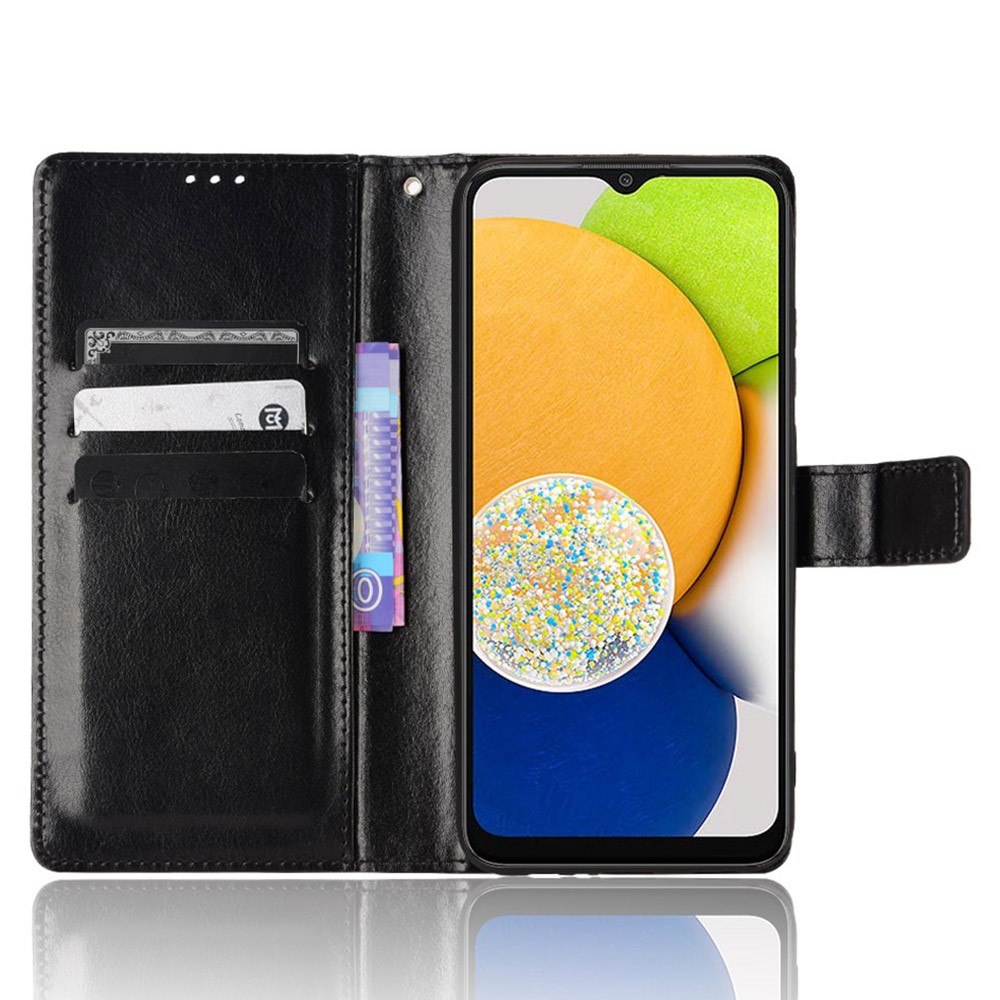 For Samsung Galaxy A03 (164.2 x 75.9 x 9.1mm) Crazy Horse Texture PU Leather Wallet Case Inner TPU Stand Magnetic Closure Shockproof Flip Cover with Strap - Black-4