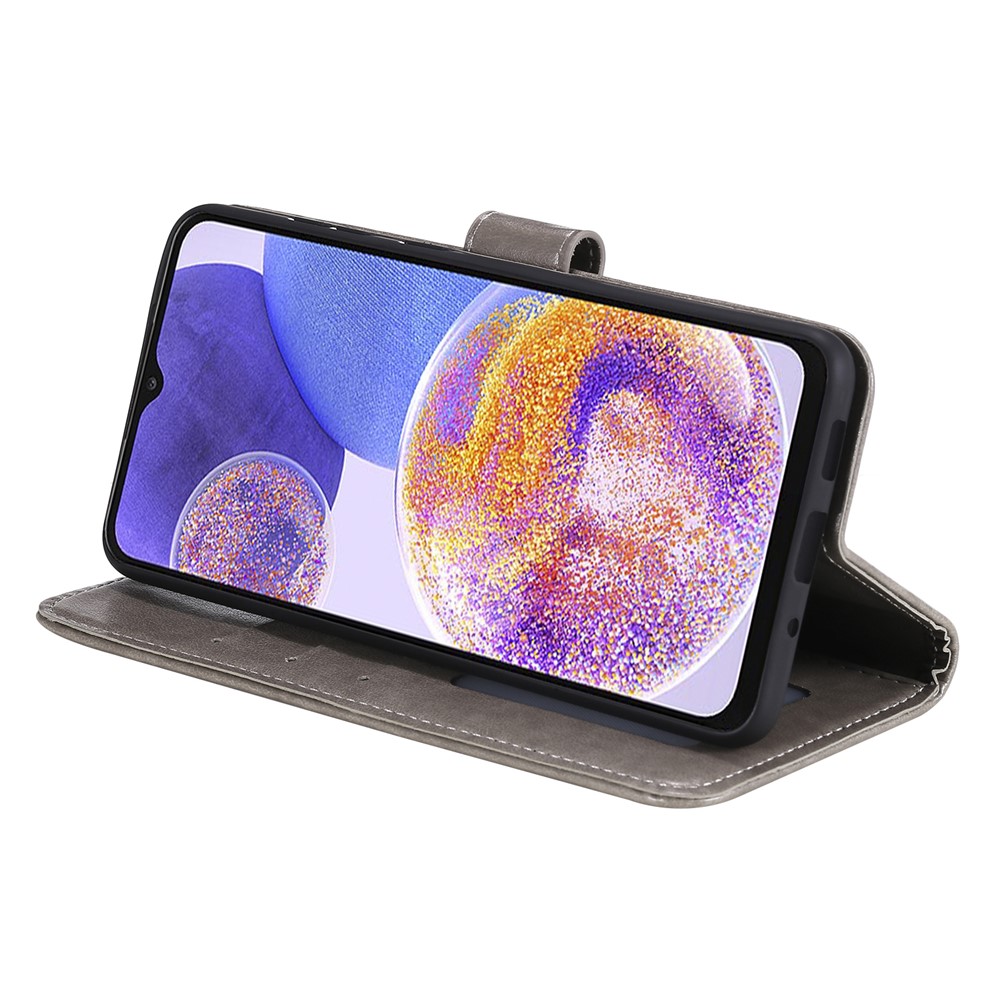 For Samsung Galaxy A23 4G/5G PU Leather Book Wallet Case Imprinted Mandala Flower Stand Function Full Body Protective Phone Cover with Strap - Grey-5