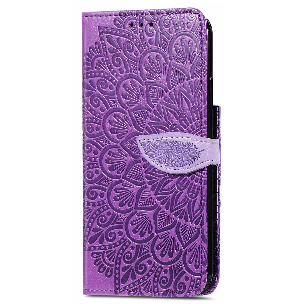 For Samsung Galaxy S21+ 5G Imprinting Leather Phone Case Wallet Stand Feather Pattern Phone Accessory with Strap - Purple-2