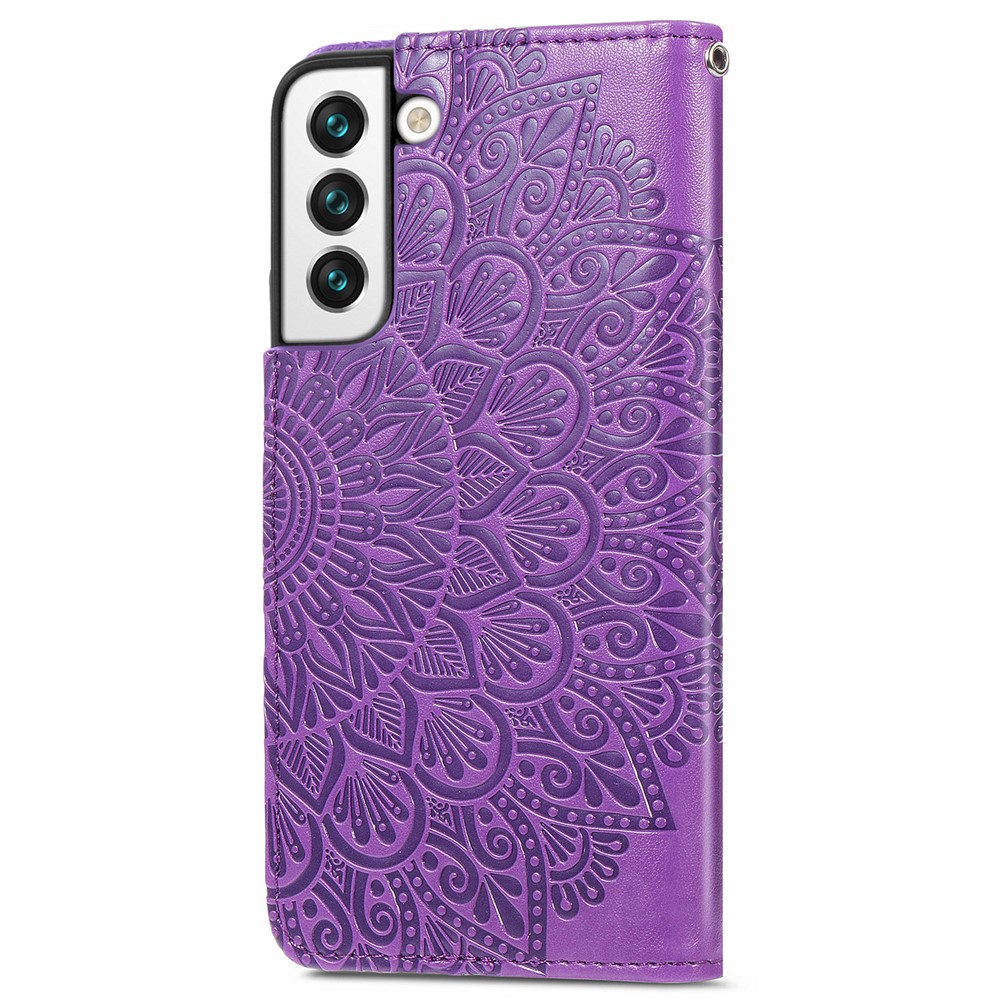 For Samsung Galaxy S21+ 5G Imprinting Leather Phone Case Wallet Stand Feather Pattern Phone Accessory with Strap - Purple-3