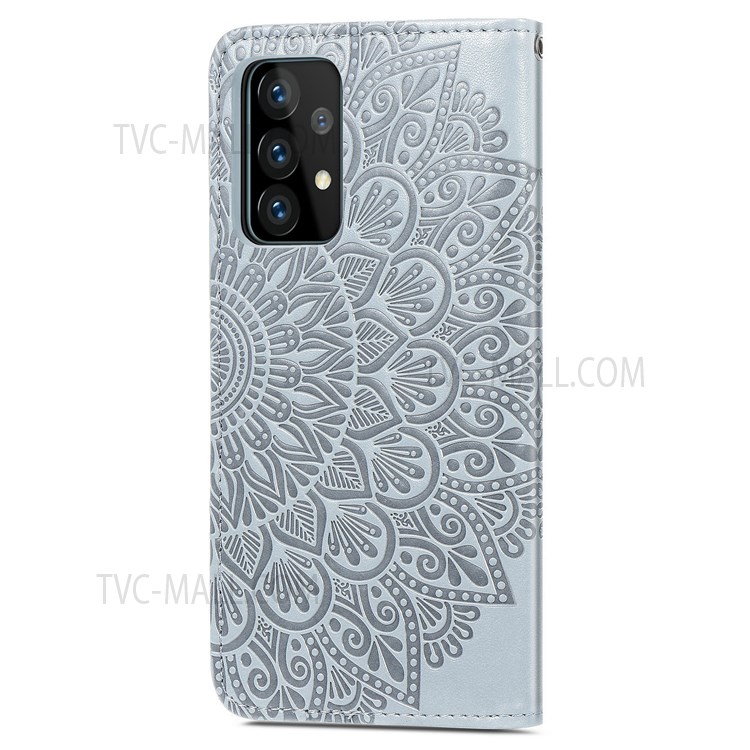 For Samsung Galaxy A13 4G Feather Pattern Imprinting Leather Phone Case Folio Flip Wallet Case with Stand Strap - Grey-3