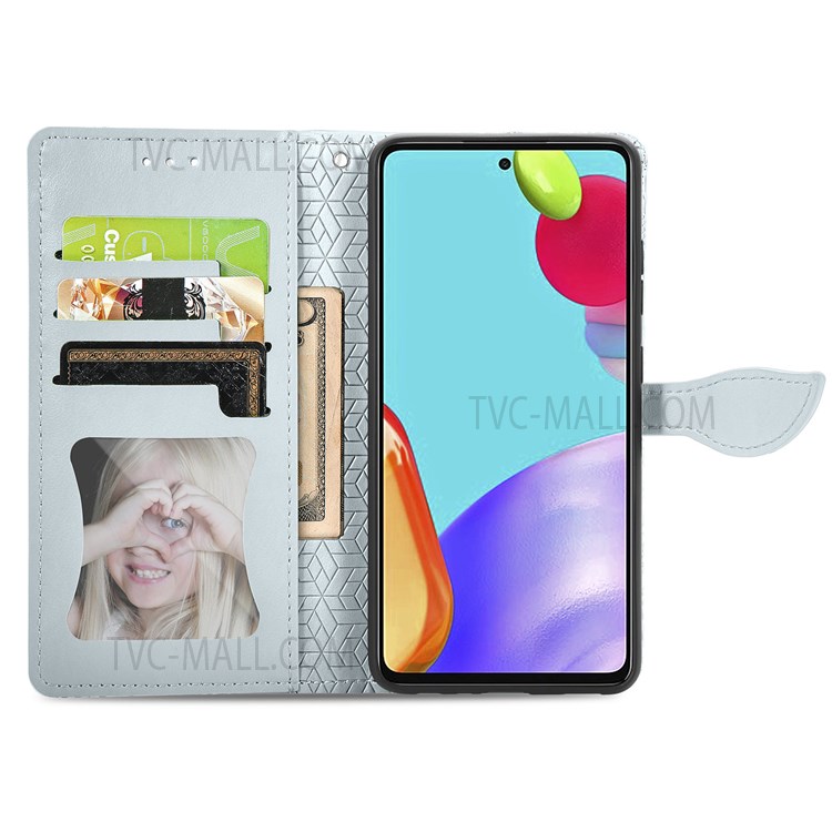 For Samsung Galaxy A13 4G Feather Pattern Imprinting Leather Phone Case Folio Flip Wallet Case with Stand Strap - Grey-4