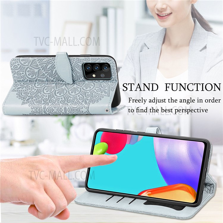 For Samsung Galaxy A13 4G Feather Pattern Imprinting Leather Phone Case Folio Flip Wallet Case with Stand Strap - Grey-6