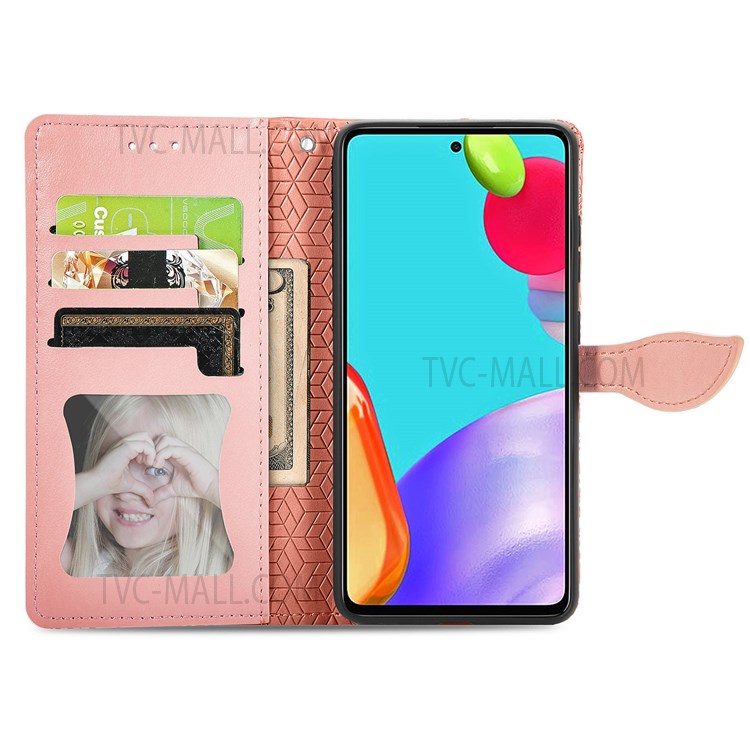For Samsung Galaxy A13 4G Feather Pattern Imprinting Leather Phone Case Folio Flip Wallet Case with Stand Strap - Orange-4
