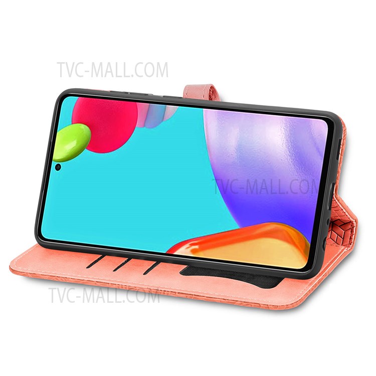 For Samsung Galaxy A13 4G Feather Pattern Imprinting Leather Phone Case Folio Flip Wallet Case with Stand Strap - Orange-5