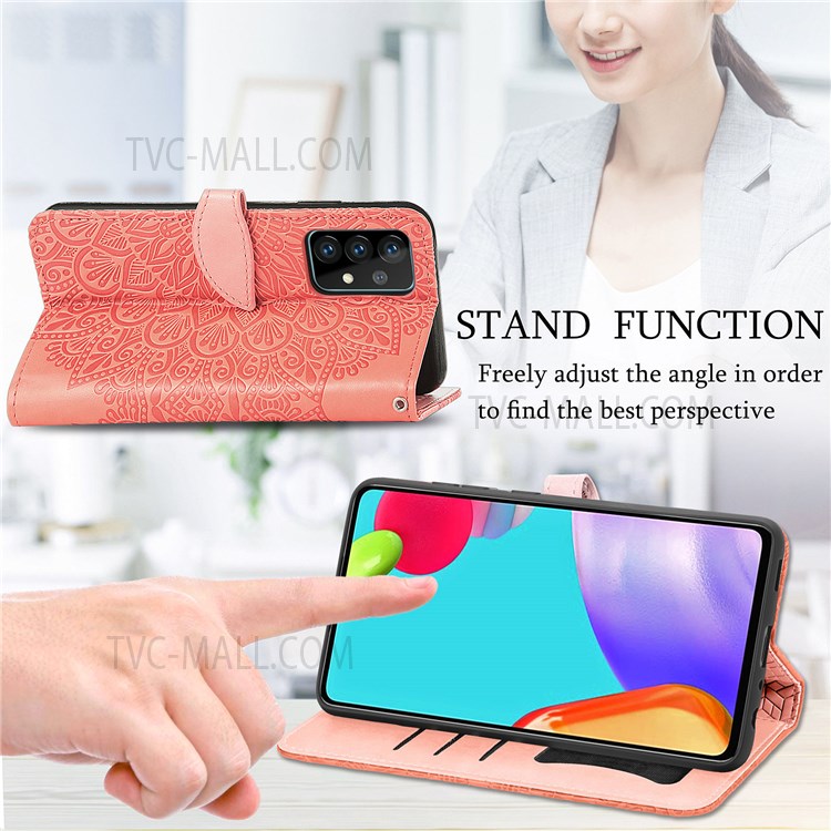 For Samsung Galaxy A13 4G Feather Pattern Imprinting Leather Phone Case Folio Flip Wallet Case with Stand Strap - Orange-6