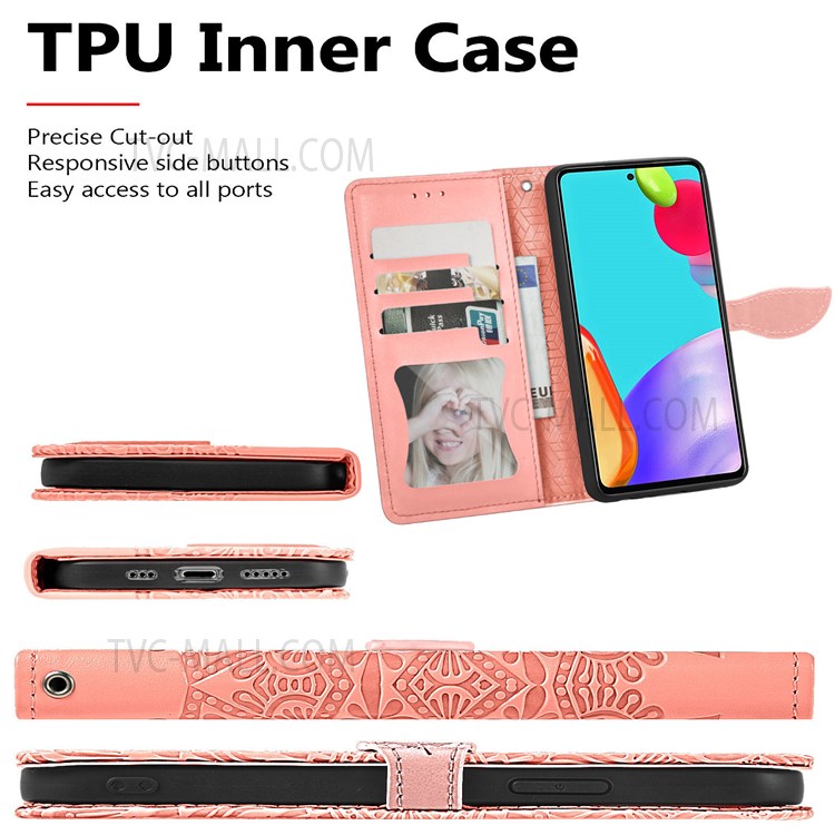 For Samsung Galaxy A13 4G Feather Pattern Imprinting Leather Phone Case Folio Flip Wallet Case with Stand Strap - Orange-9