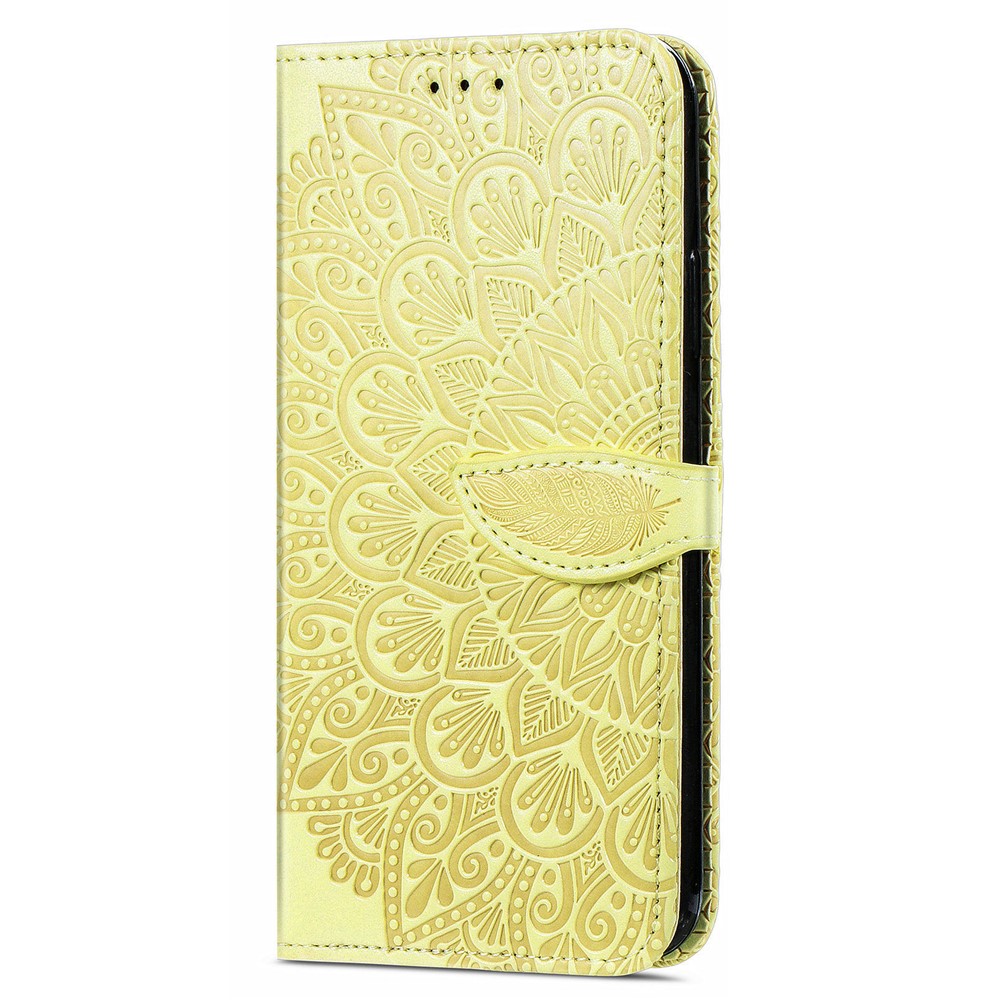 For Samsung Galaxy A02s (166.5x75.9x9.2mm) Imprinting Leather Phone Case with Feather Pattern Wallet Stand Phone Case with Strap - Yellow-2