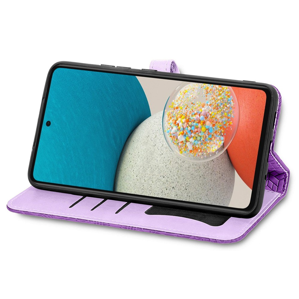 For Samsung Galaxy A32 4G (EU Version) Feather Pattern Imprinting Leather Phone Case with Wallet Stand Strap - Purple-5