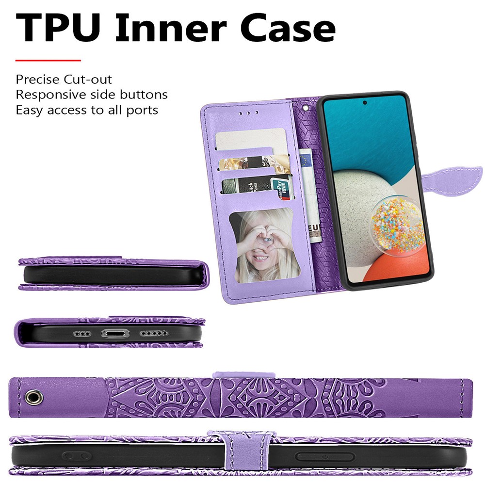 For Samsung Galaxy A32 4G (EU Version) Feather Pattern Imprinting Leather Phone Case with Wallet Stand Strap - Purple-8