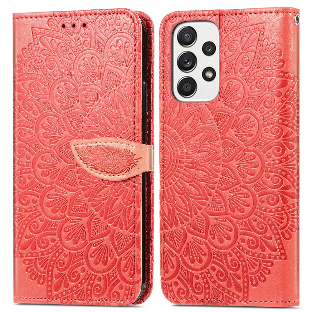For Samsung Galaxy A32 5G/M32 5G Wallet Phone Case Imprinted Dream Wings Pattern TPU+PU Leather Flip Phone Cover with Strap - Red-1