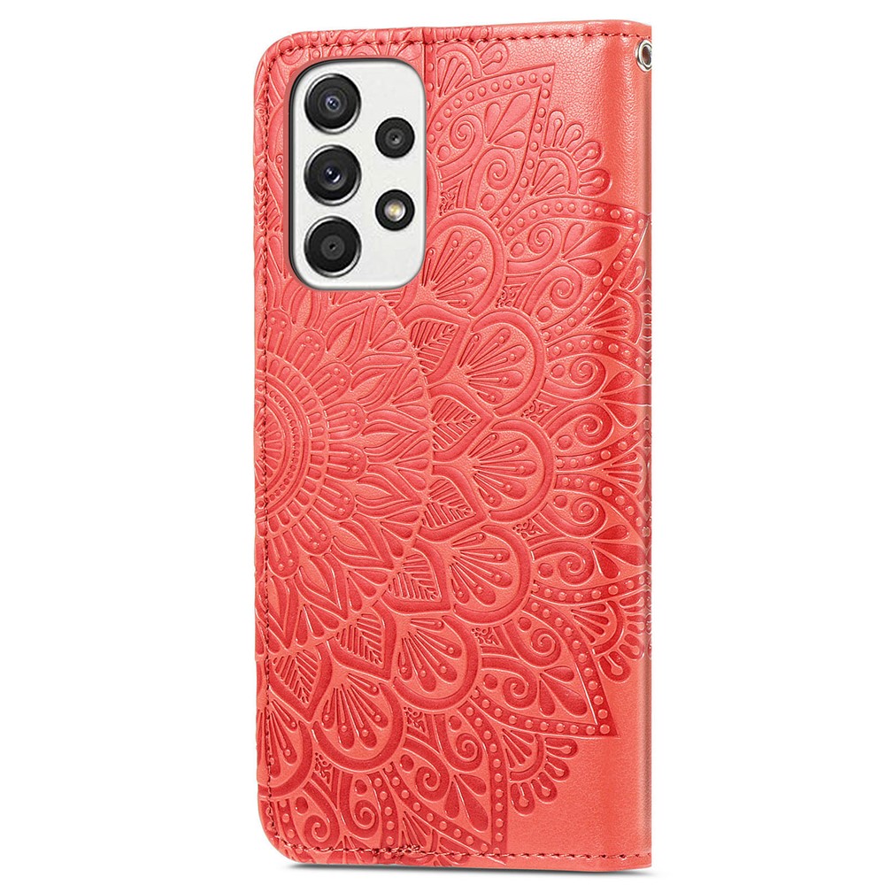 For Samsung Galaxy A32 5G/M32 5G Wallet Phone Case Imprinted Dream Wings Pattern TPU+PU Leather Flip Phone Cover with Strap - Red-3