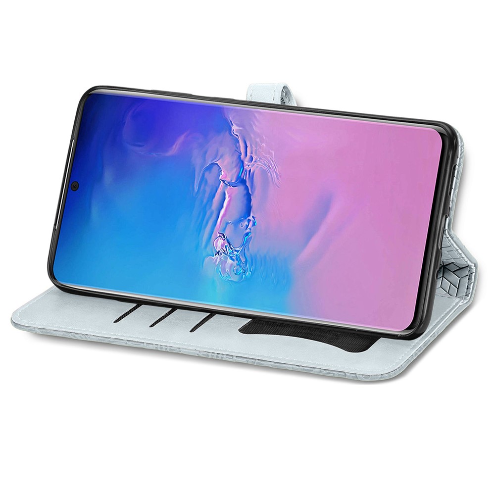 For Samsung Galaxy S20 Ultra Flip Phone Case Imprinted Dream Wings Pattern TPU+PU Leather Folio Stand Function Wallet Phone Cover with Strap - Grey-5