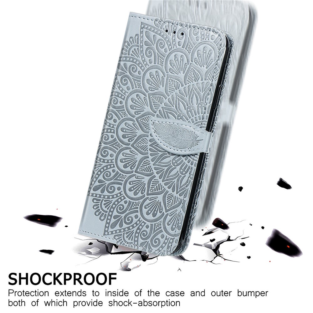 For Samsung Galaxy S20 Ultra Flip Phone Case Imprinted Dream Wings Pattern TPU+PU Leather Folio Stand Function Wallet Phone Cover with Strap - Grey-6