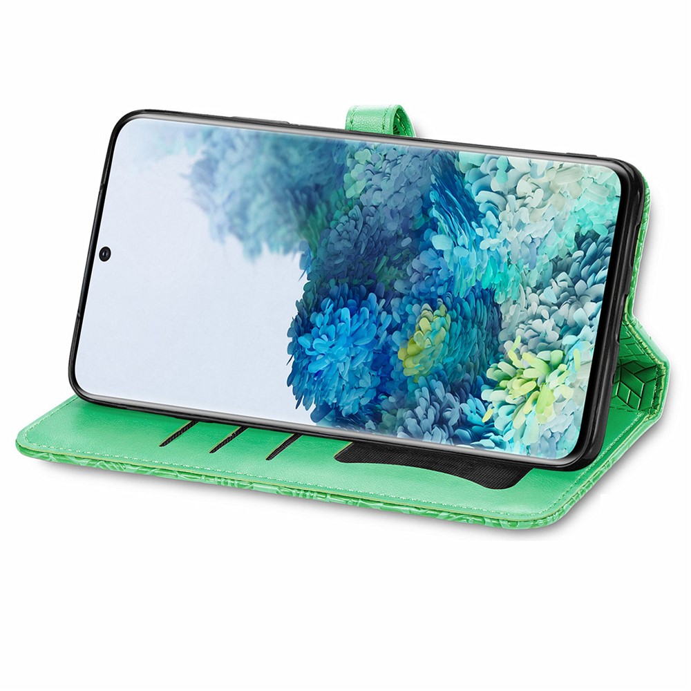 For Samsung Galaxy S20 4G/5G Smartphone Case Bag Stand Design Imprinted Dream Wings Pattern TPU+PU Leather Wallet Flip Cover with Strap - Green-5