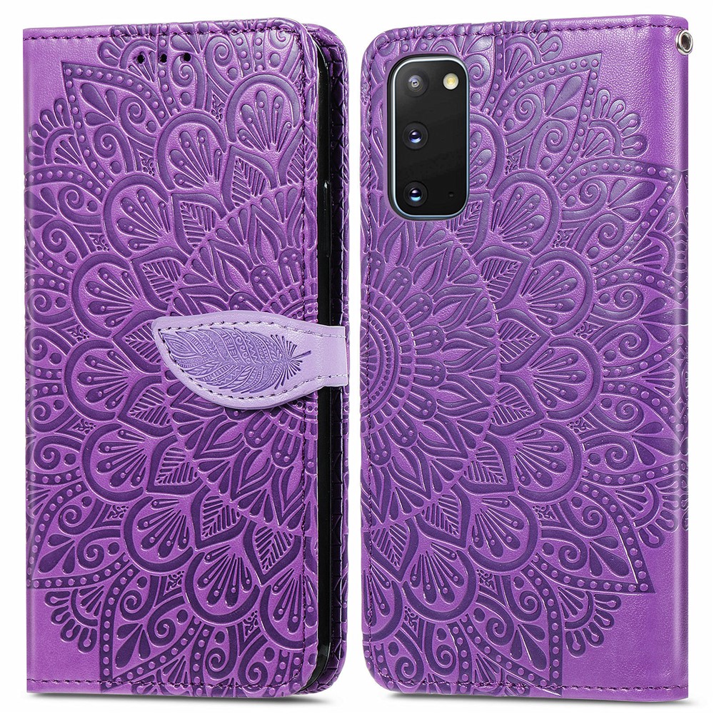 For Samsung Galaxy S20 FE/S20 FE 5G/S20 Lite PU Leather Cell Phone Case Imprinted Dream Wings Pattern Shockproof Stand Wallet Cover with Strap - Purple-1