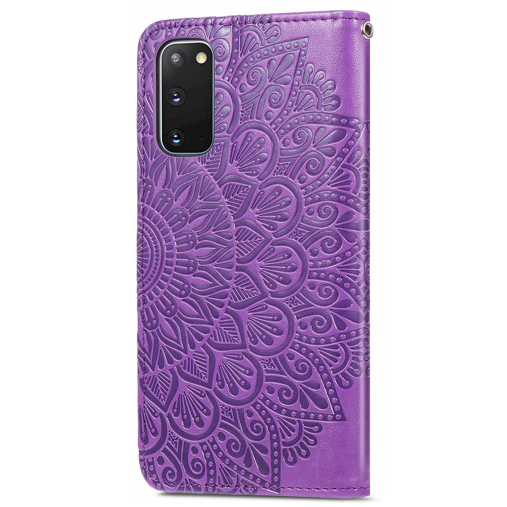 For Samsung Galaxy S20 FE/S20 FE 5G/S20 Lite PU Leather Cell Phone Case Imprinted Dream Wings Pattern Shockproof Stand Wallet Cover with Strap - Purple-3