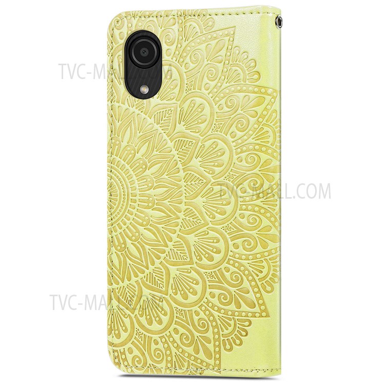 For Samsung Galaxy A03 Core Cell Phone Case Imprinted Dream Wings Pattern TPU+PU Leather Folio Stand Function Wallet Flip Cover with Strap - Yellow-2