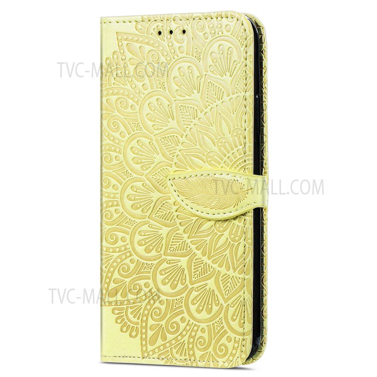 For Samsung Galaxy A03 Core Cell Phone Case Imprinted Dream Wings Pattern TPU+PU Leather Folio Stand Function Wallet Flip Cover with Strap - Yellow-3