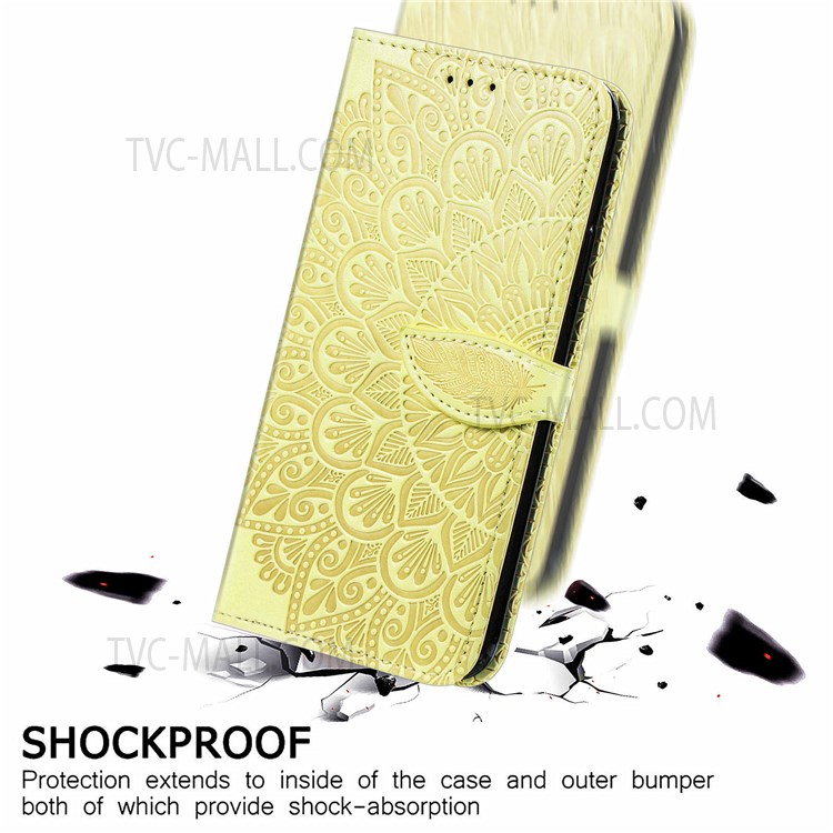 For Samsung Galaxy A03 Core Cell Phone Case Imprinted Dream Wings Pattern TPU+PU Leather Folio Stand Function Wallet Flip Cover with Strap - Yellow-6