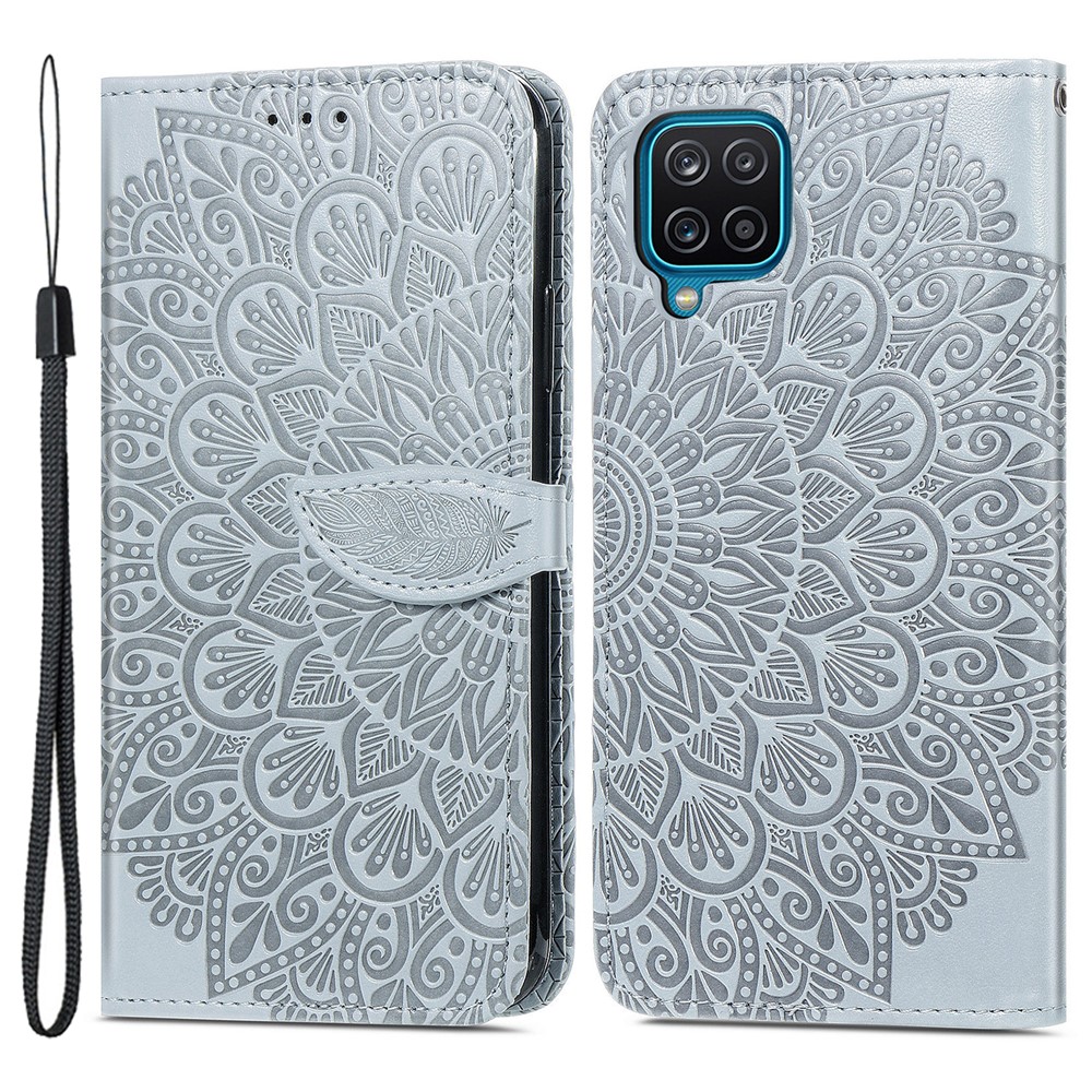 For Samsung Galaxy A22 4G (EU Version) PU Leather Wallet Dream Wings Pattern Imprinted Case Magnetic Soft TPU Shockproof Folding Stand Cover with Strap - Grey-1