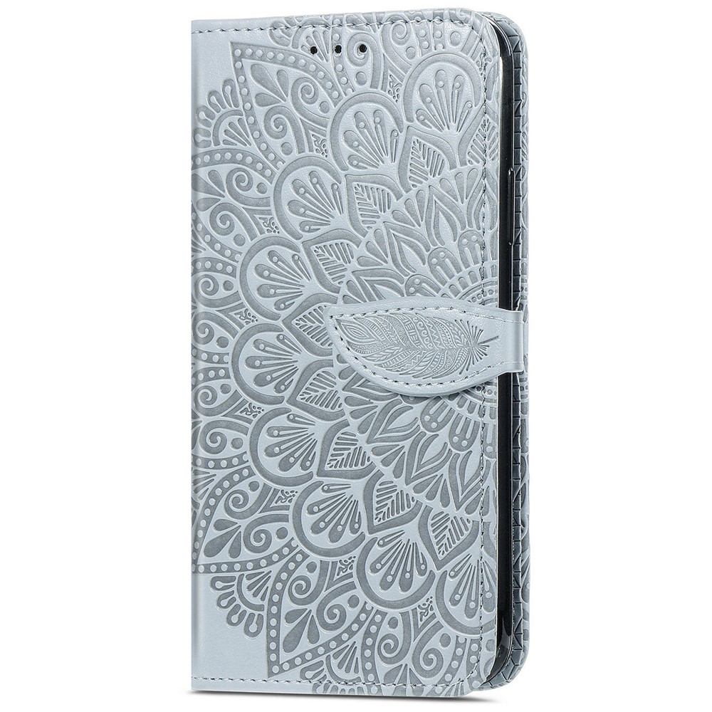 For Samsung Galaxy A22 4G (EU Version) PU Leather Wallet Dream Wings Pattern Imprinted Case Magnetic Soft TPU Shockproof Folding Stand Cover with Strap - Grey-2