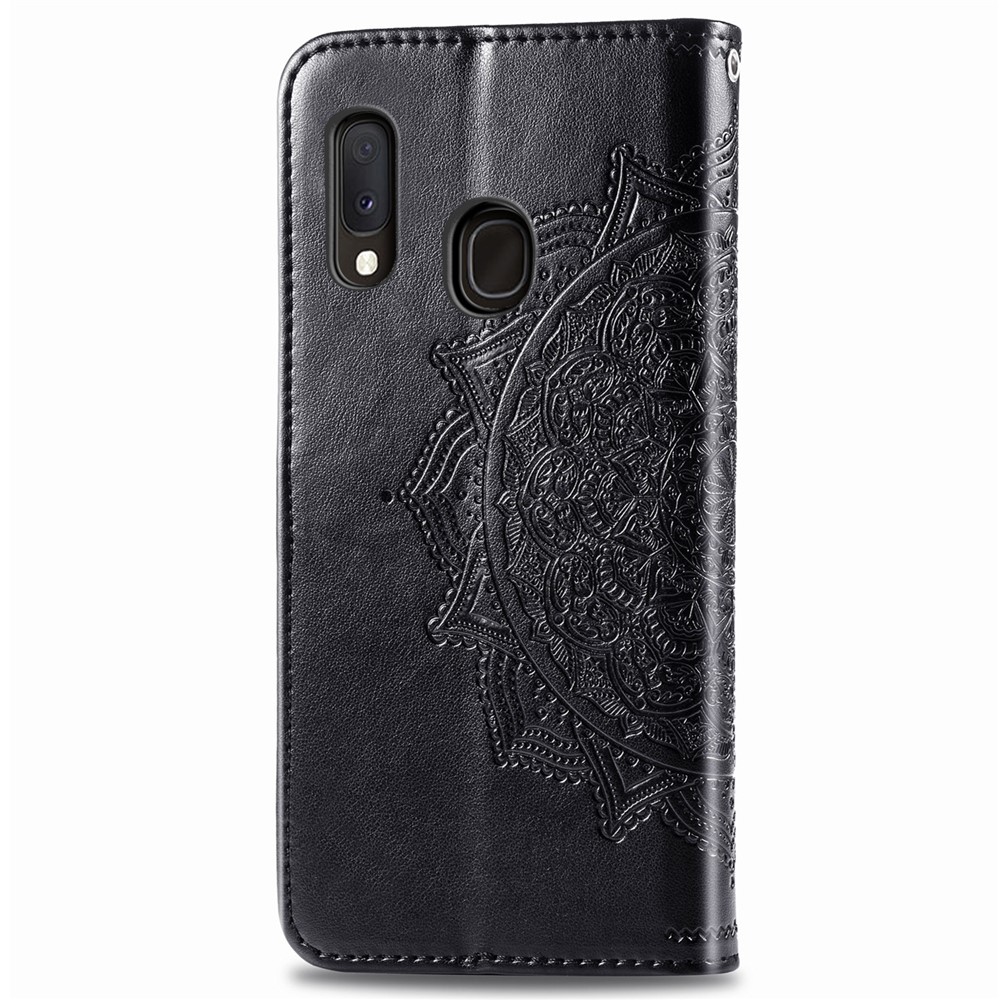 For Samsung Galaxy A20e Phone Case Mandala Embossment Design Phone Cover Shell Pouch Stand Function Flip Practical PU Leather Wallet - Black-3