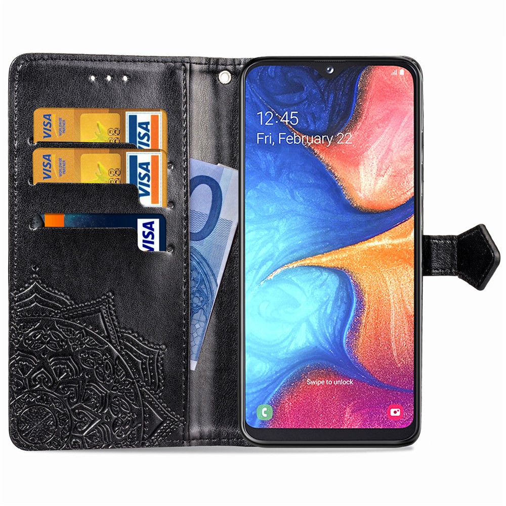 For Samsung Galaxy A20e Phone Case Mandala Embossment Design Phone Cover Shell Pouch Stand Function Flip Practical PU Leather Wallet - Black-4