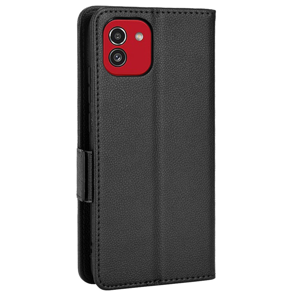 For Samsung Galaxy A03 (164.2 x 75.9 x 9.1mm) Litchi Texture PU Leather Flip Folio Wallet Case Stand Feature Magnetic Clasp Durable Shockproof Cover - Black-3