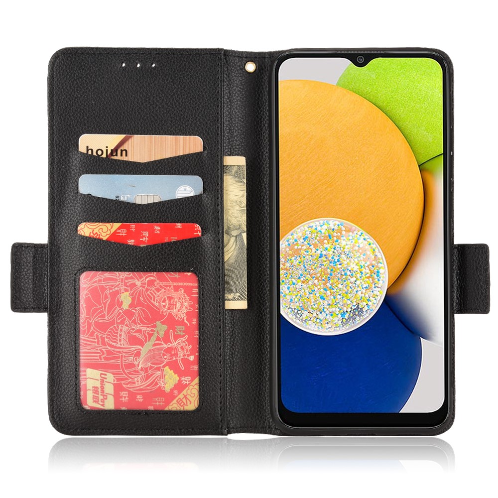 For Samsung Galaxy A03 (164.2 x 75.9 x 9.1mm) Litchi Texture PU Leather Flip Folio Wallet Case Stand Feature Magnetic Clasp Durable Shockproof Cover - Black-4