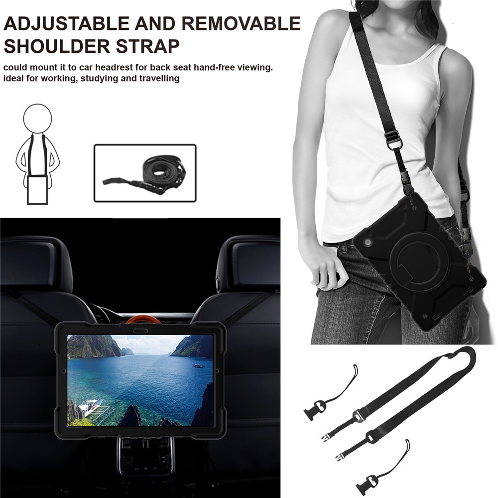 For Samsung Galaxy Tab A8 10.5 (2021) Rotary Kickstand Anti-drop Tablet Case Hybrid PC + Silicone Cover with Shoulder Stra - All Back-10