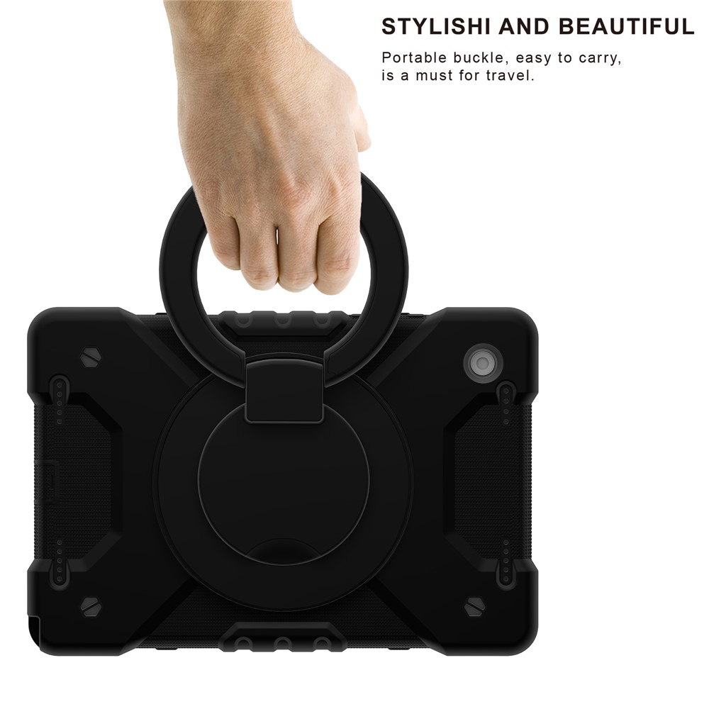 For Samsung Galaxy Tab A8 10.5 (2021) Rotary Kickstand Anti-drop Tablet Case Hybrid PC + Silicone Cover with Shoulder Stra - All Back-6